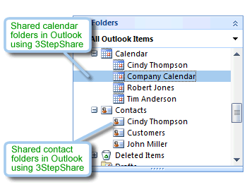 Share Outlook calendar and contact folders with 3StepShare