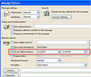 Outlook Email Message Options Dialog Box