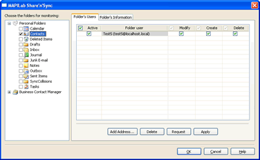 Outlook folder sharing dialog